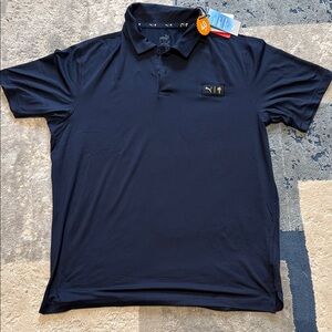 Puma Men's Navy Blue Polo with Patch Logo
